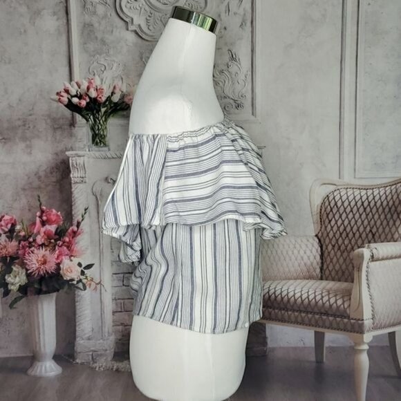 WAYF Blue White Pullover Striped Off the Shoulder Blouse Top Size XS Made in USA - Picture 12 of 16